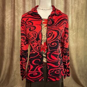 Vintage Grunge Jacket 90s Red Black Rhinestone Zip Up Alternative Emo Cybercore